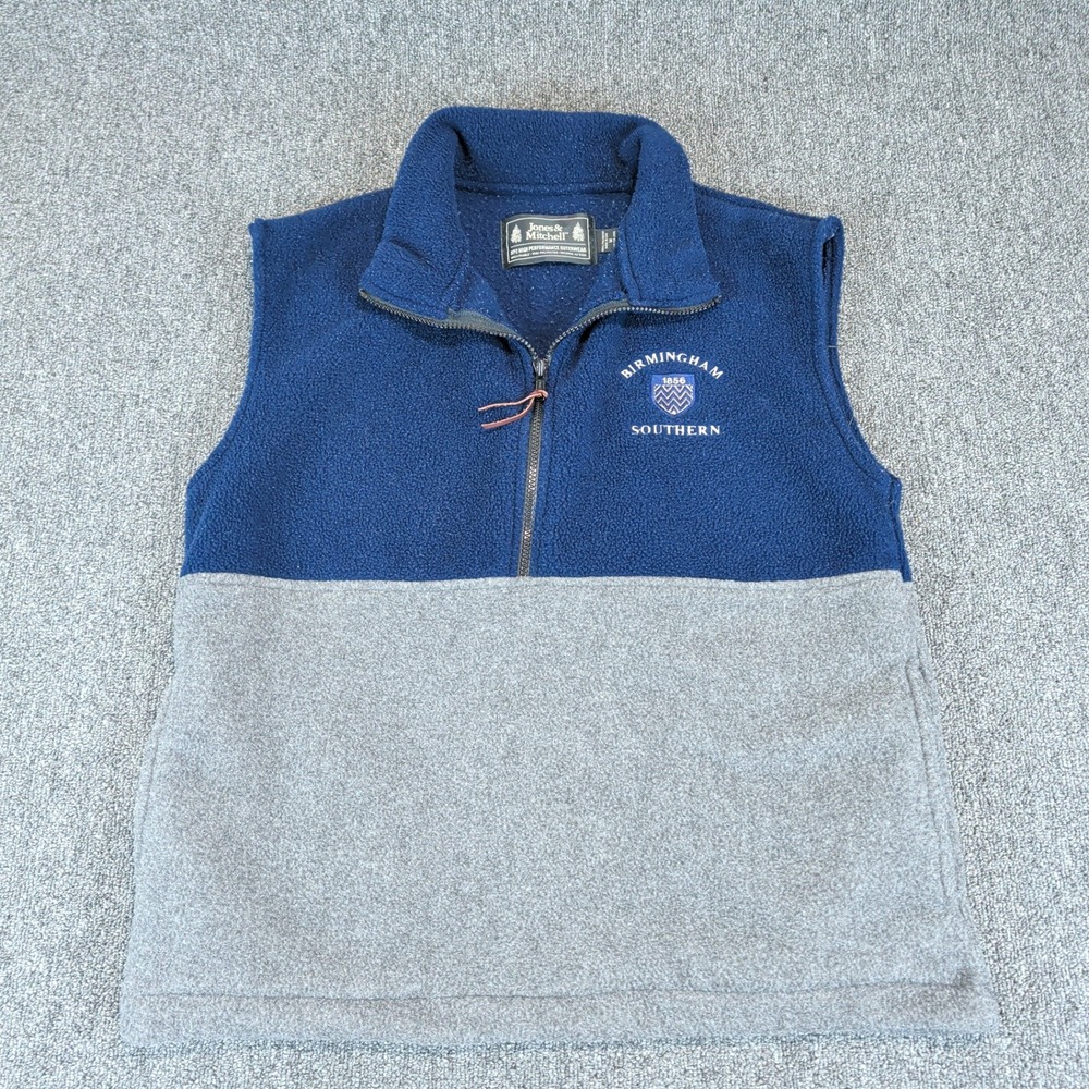 Jones & Mitchell Mens Fleece Vest Medium Polyester Blue Gray Birmingham Southern